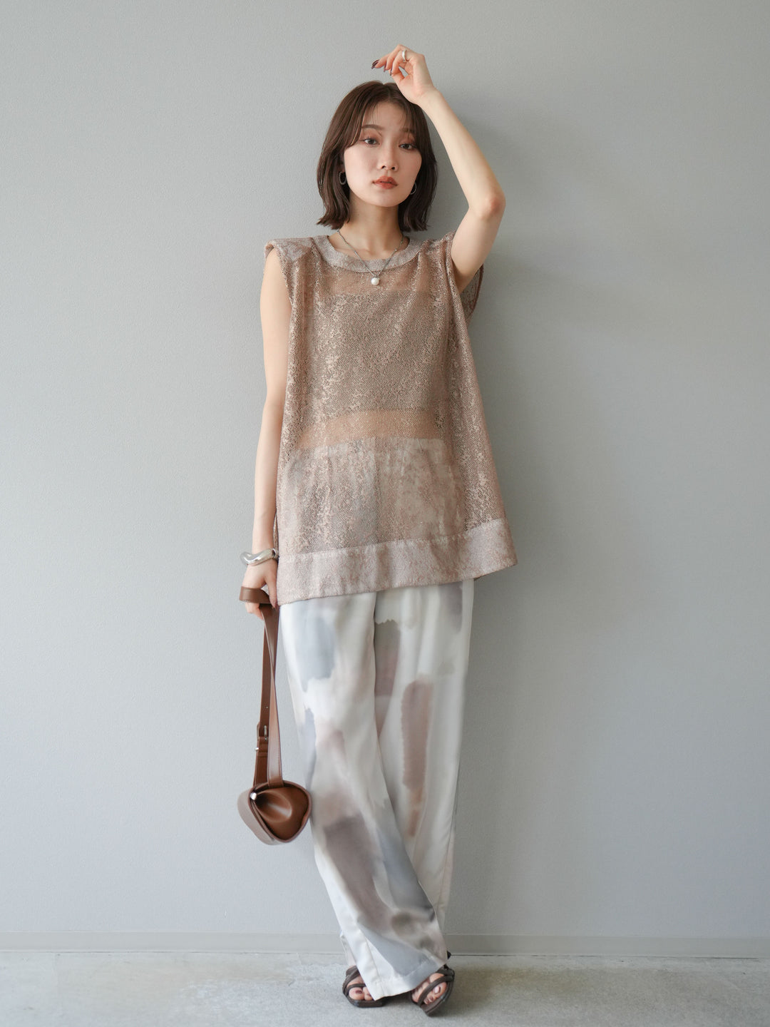 [予約]シャイニーレースプルオーバー/ブラウン