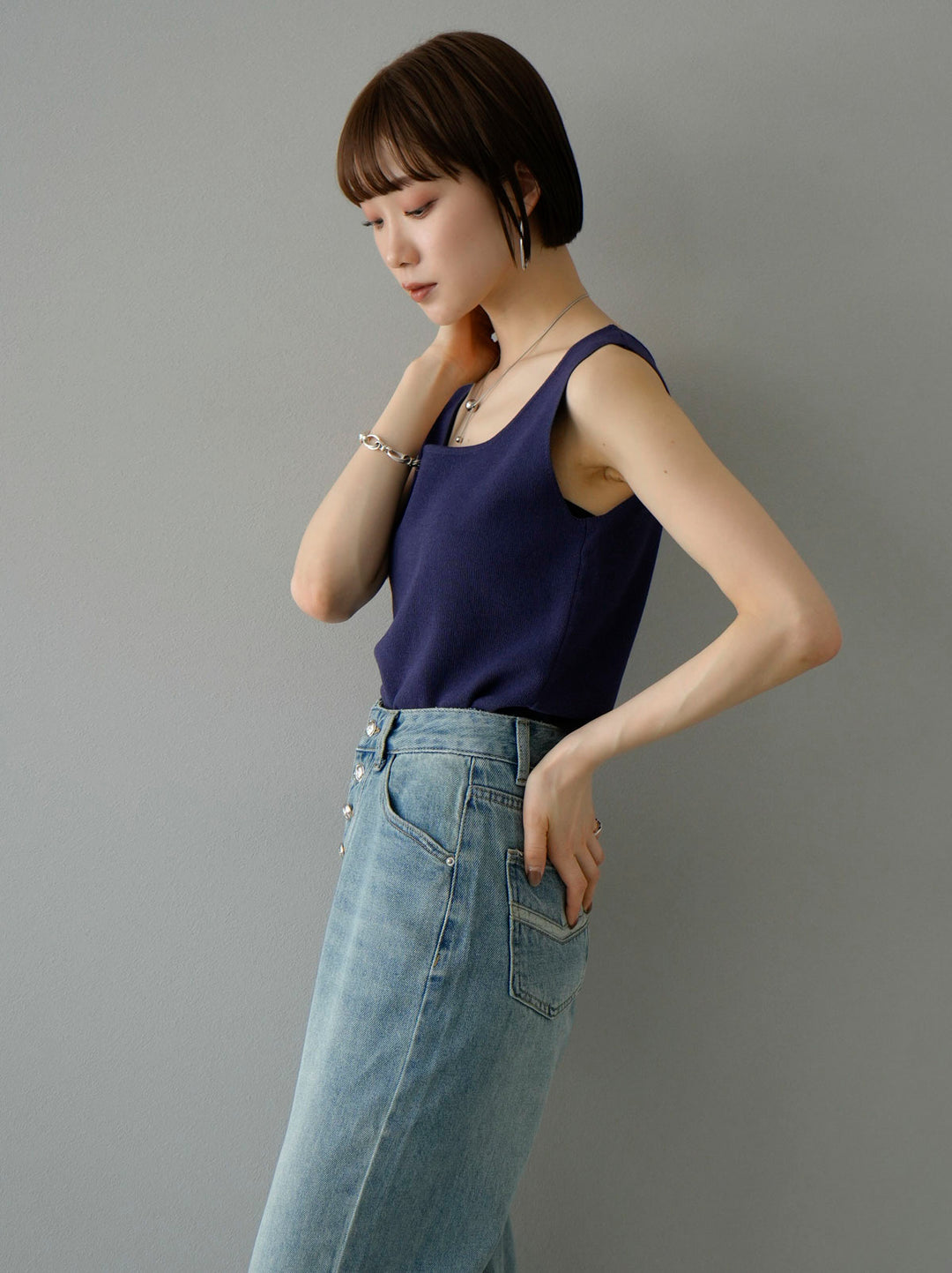 [Pre-order] Square Summer Knit Tank Top/Navy