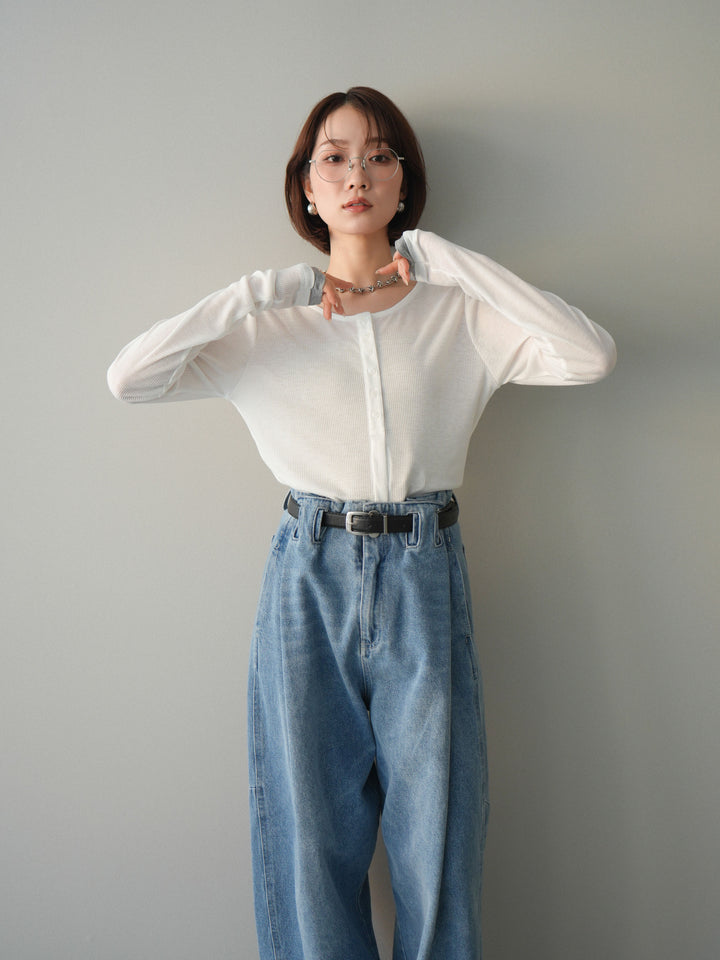 [予約]シアーリブバイカラーカーディガン/white