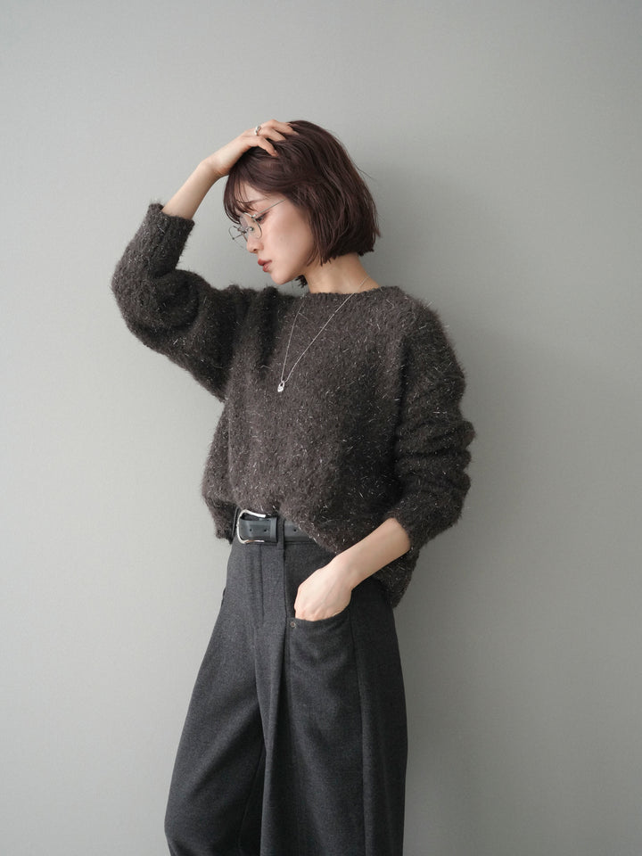 [SET]モールラメミックスヤーンニットプルオーバー+ベルト付起毛コクーンパンツ(2set)