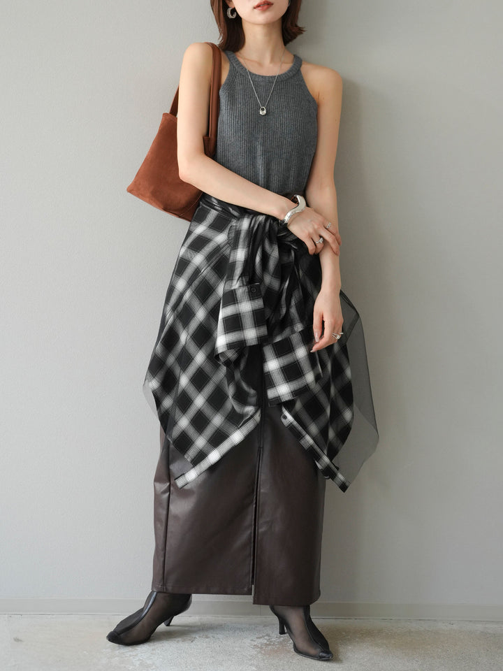 [予約]フェイクレザーフロントスリットスカート/ブラウン