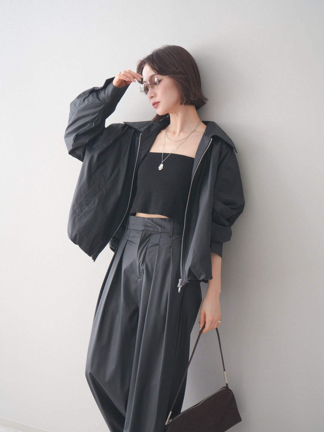 [予約]ウォッシャブルフェイクレザーバルーンジャケット/black