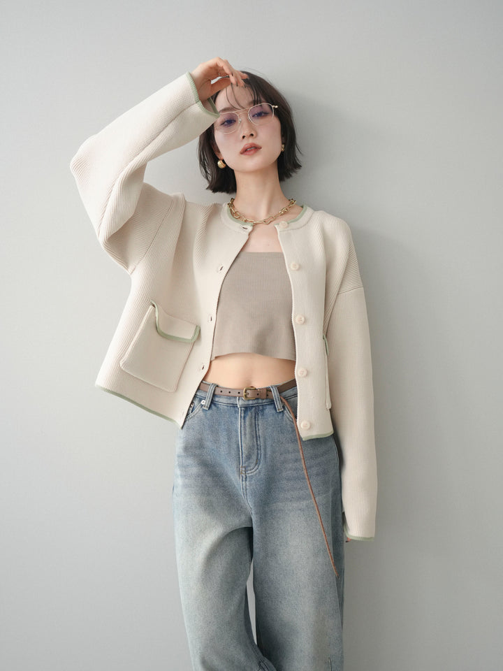 [SET]ポリエステル配色ニットカーディガン+選べるアクセセット(2set)