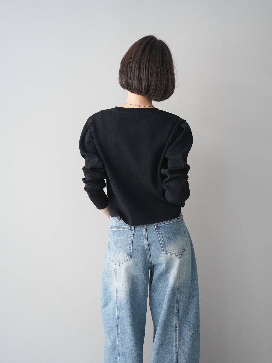 [予約]クリアボタンタックニットカーディガン/black