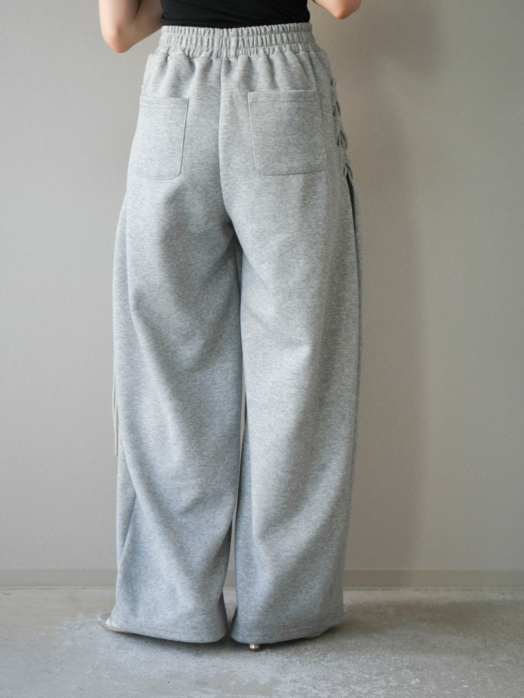 [予約]サイドレースアップスウェットワイドパンツ/グレー
