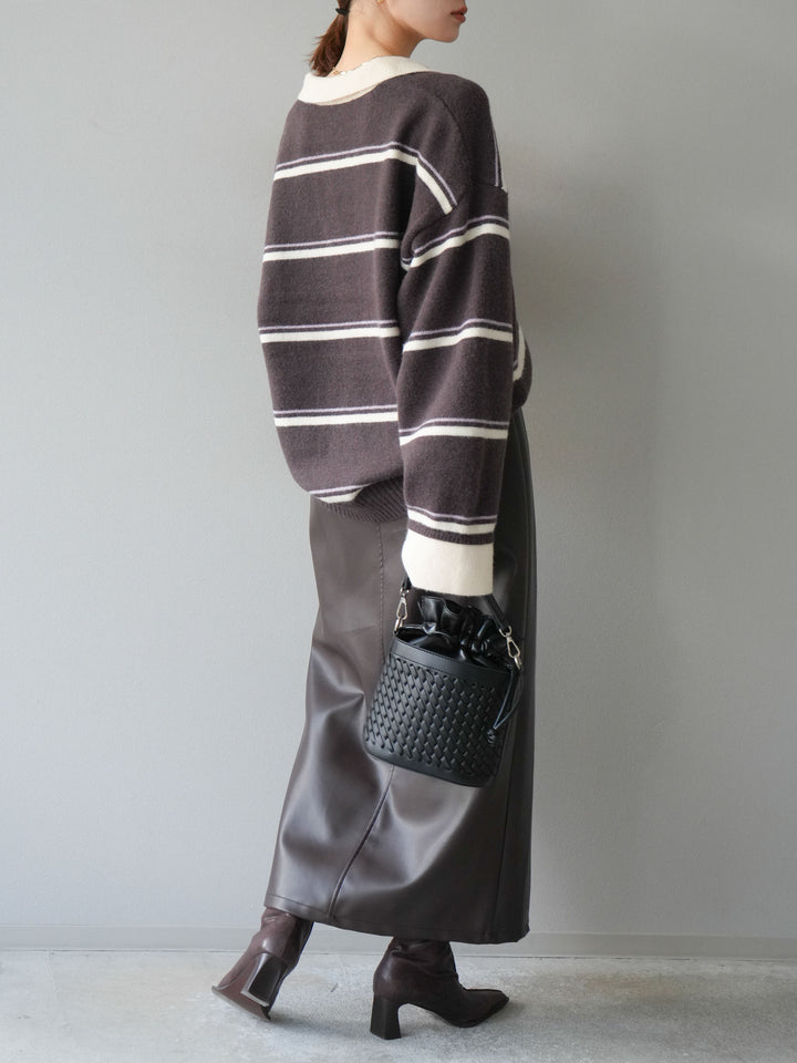 [予約]フェイクレザーZIPタイトスカート/ブラウン