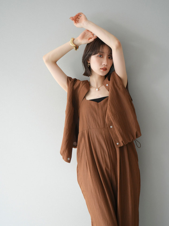 [SET]リネンライクビスチェデザインサロペット+リネンライクドロストバルーンブルゾン(2set)