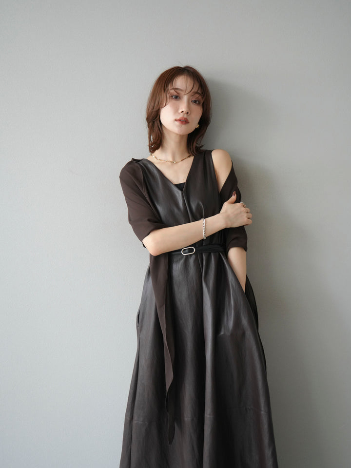 [予約]レザーAラインワンピース/ブラウン