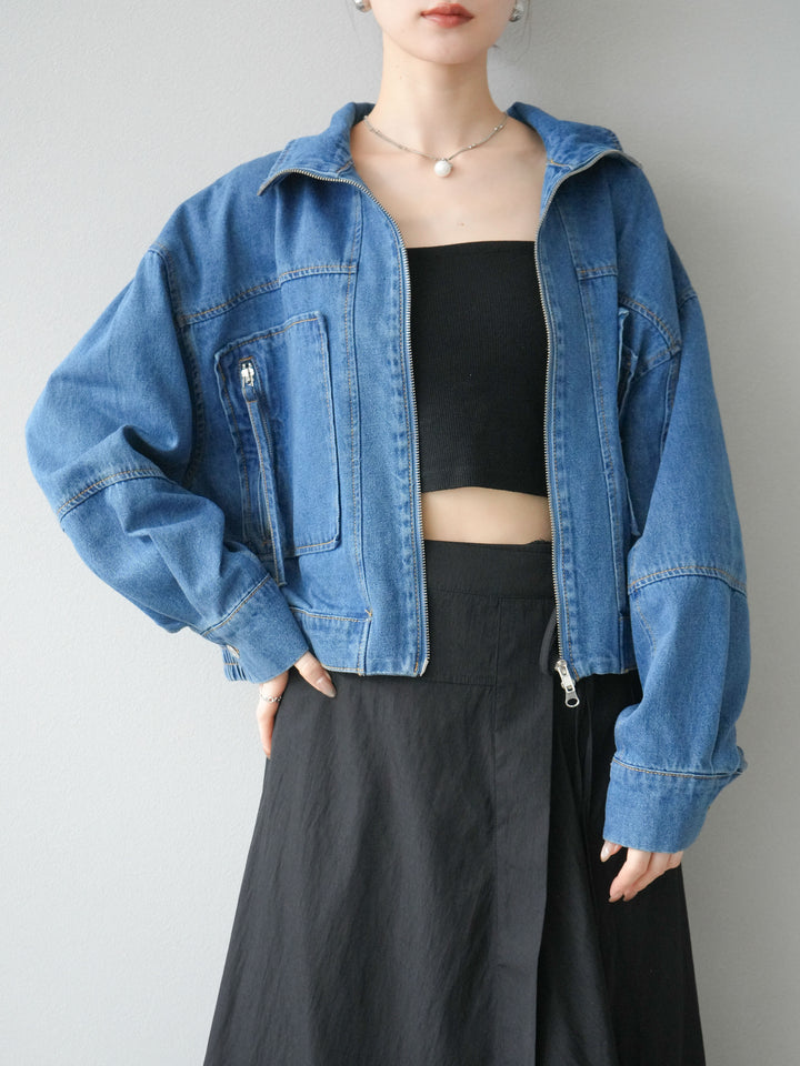 [予約]ZIPポケットデニムショートブルゾン/ブルー