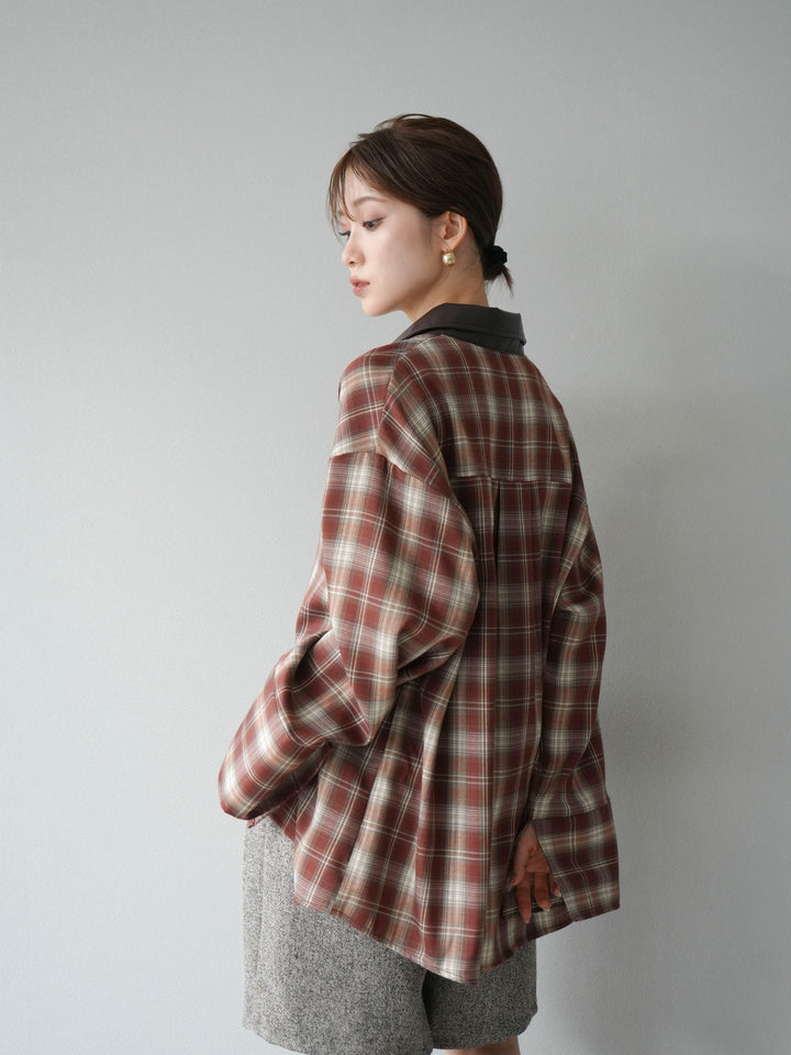 【着回しセット】[SET]レザー襟オンブレチェックオーバーシャツ +クラッシュベロアナロースカート+ツイードハーフパンツ(3set)