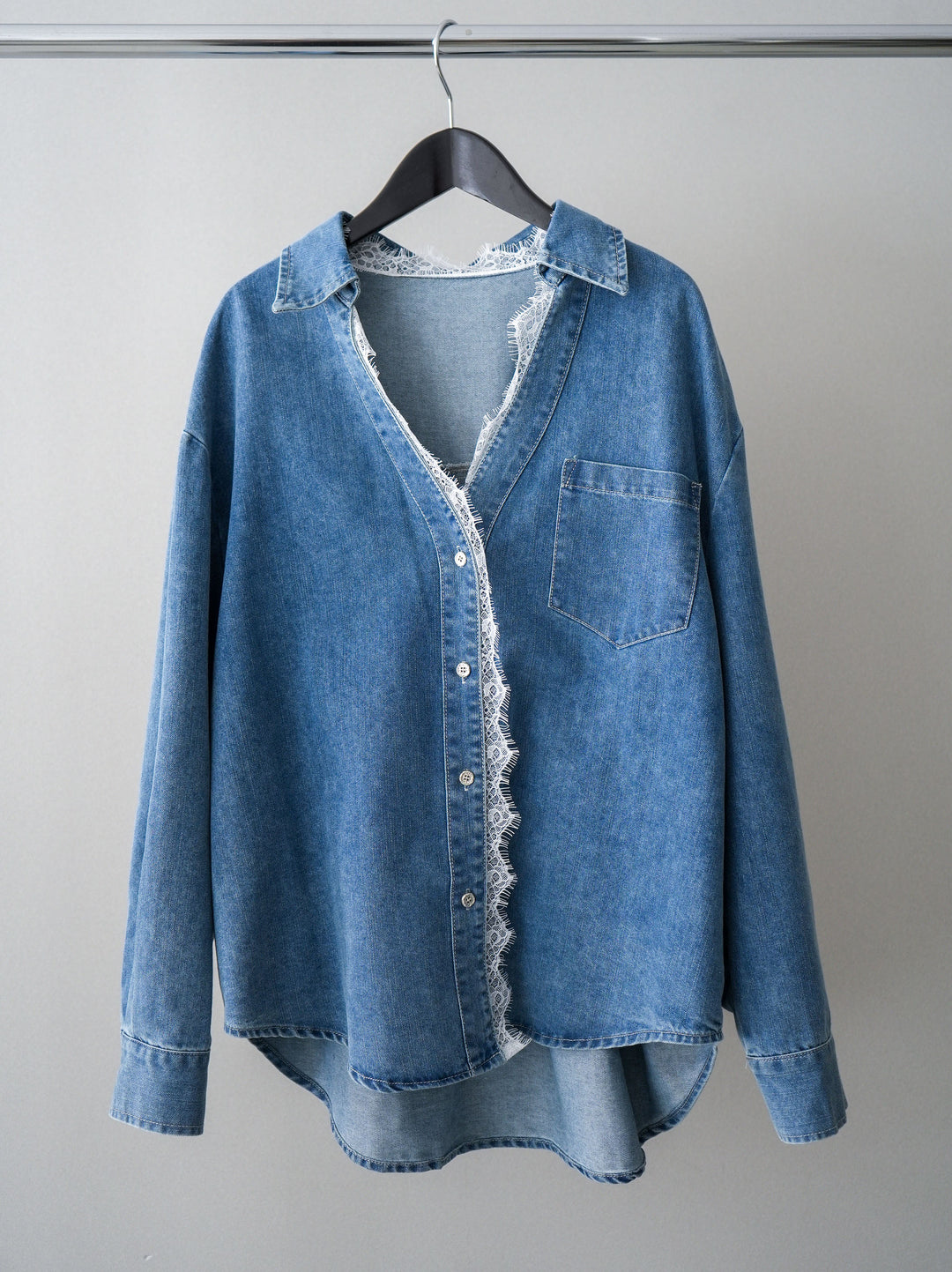 [SET]レースレイヤードデニム開襟シャツ+ラメプリーツレイヤードチュールロングスカート(2set)