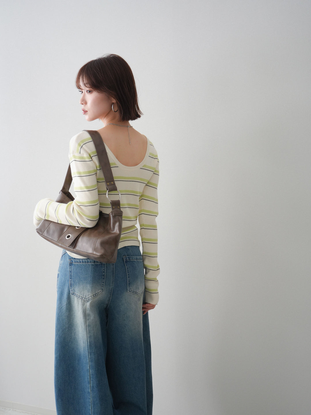 [予約]バックオープンテレコリブマルチボーダートップス/ivory