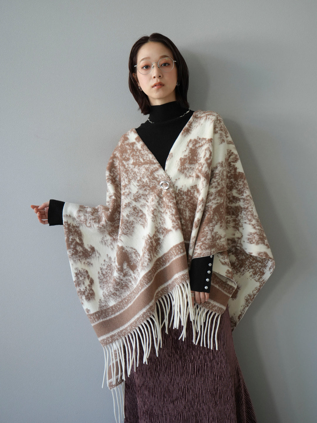 [SET]アブストラクト柄ストールポンチョ+選べるアクセセット(2set)