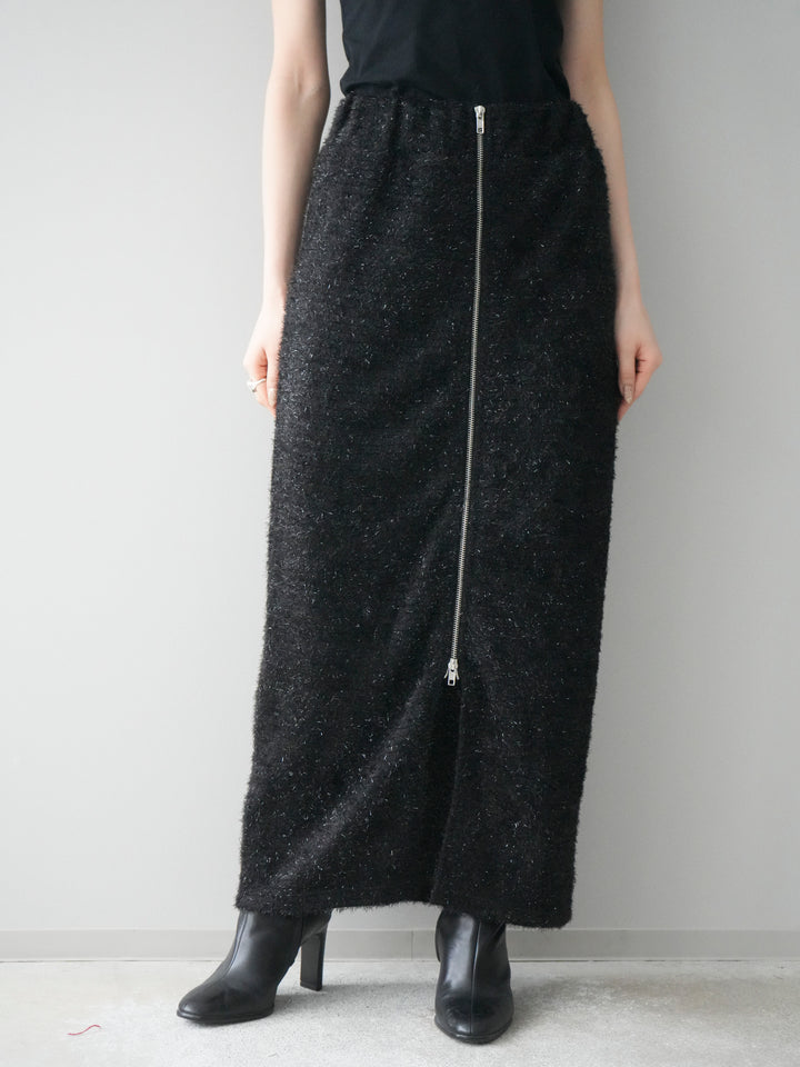 [予約]ラメシャギーフロントジップスカート/black