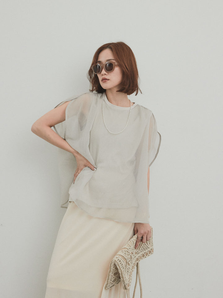 [SET] 緊湊光滑透視層疊上衣 + 天鵝絨低腰裙 (2set)