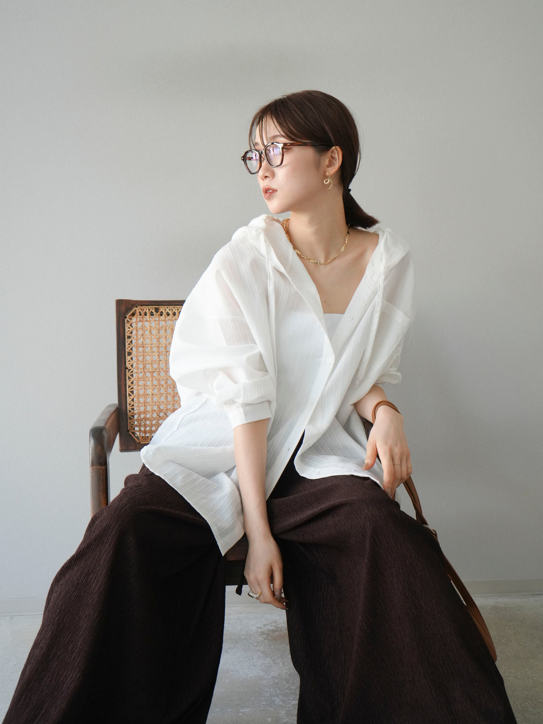 [予約]ワッシャーストライプフーディーシャツ/オフ