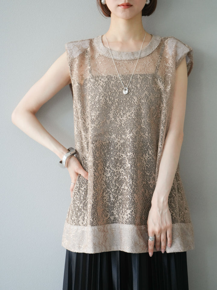 [予約]シャイニーレースプルオーバー/ブラウン