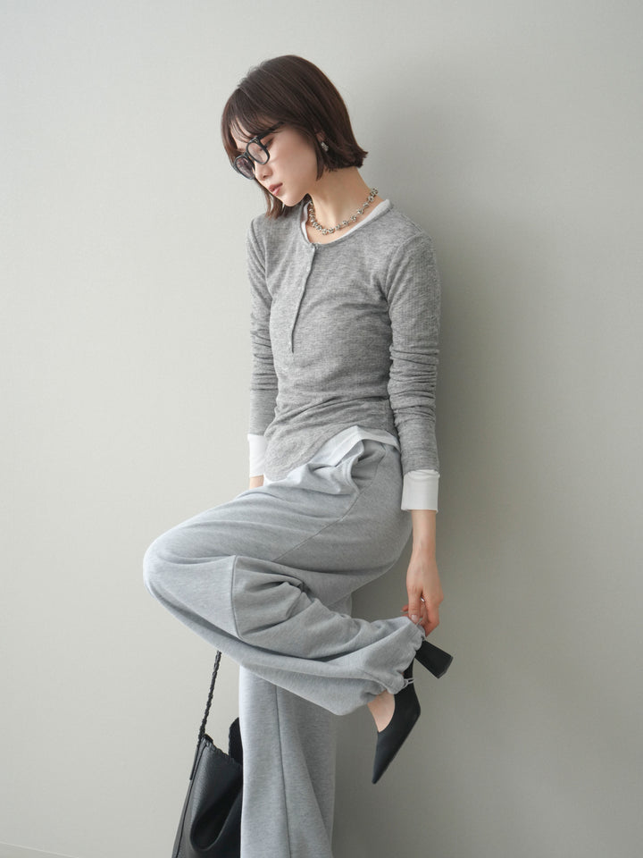 [予約]シアーリブヘンリーネックロンT/gray