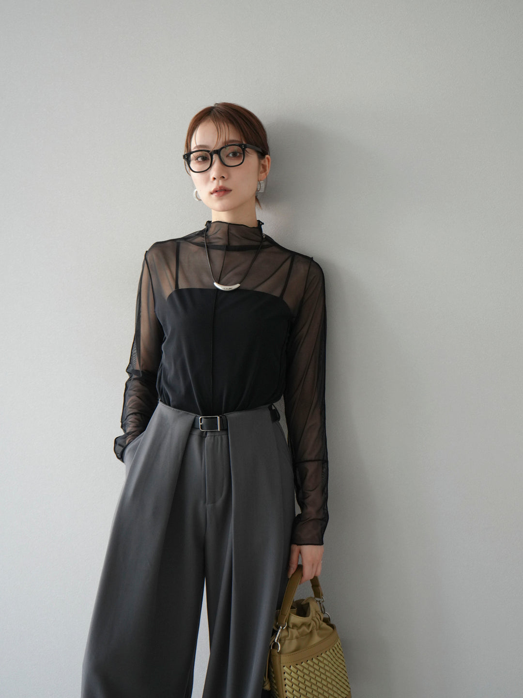 [予約]シアーパイピングカットソー/ブラック×ブラック