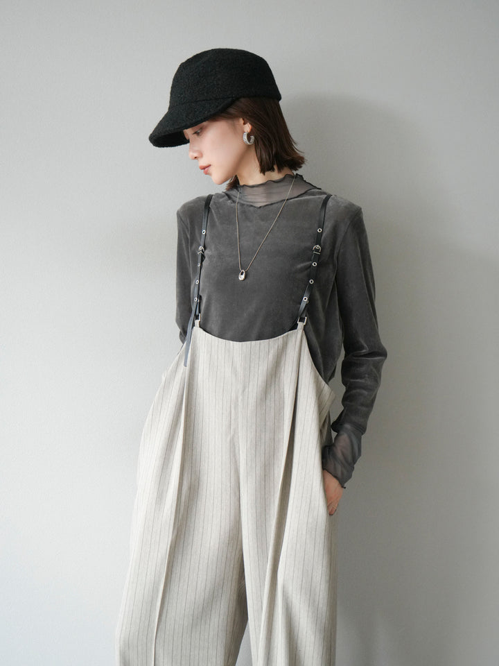 【着回しセット】[SET]ヘリンボーンストライプジレ+シアー切替ベロアトップス+ヘリンボーンストライプサロペット(3set)