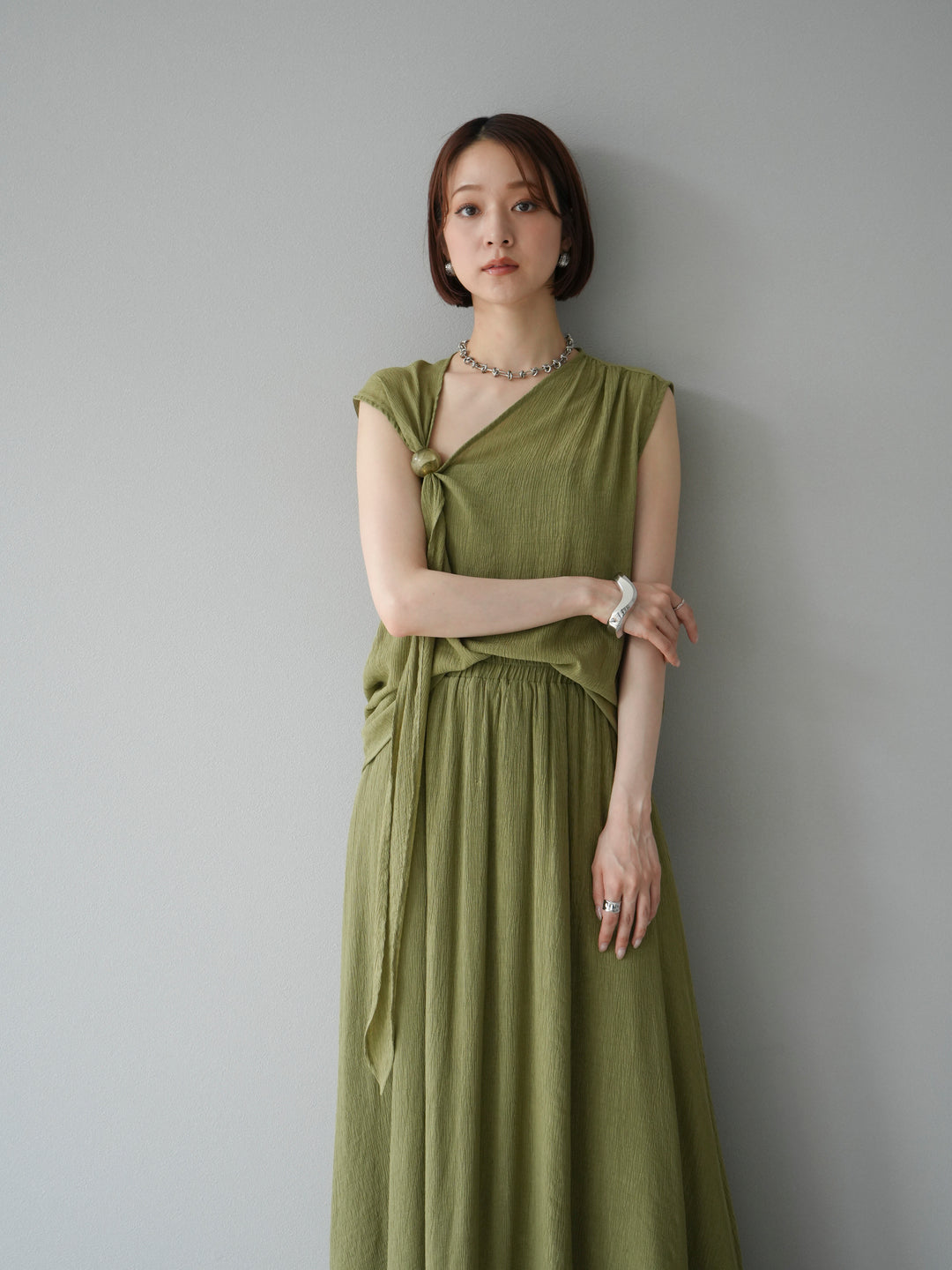 [SET]ビーズモチーフ楊柳ブラウス＆フレアスカートSET UP(2set)