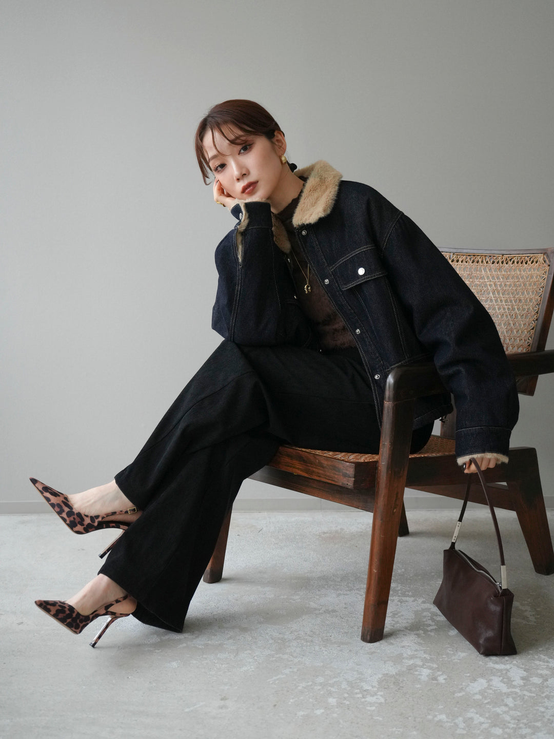 [予約]デニム×ファーステンカラーショートジャケット/indigo