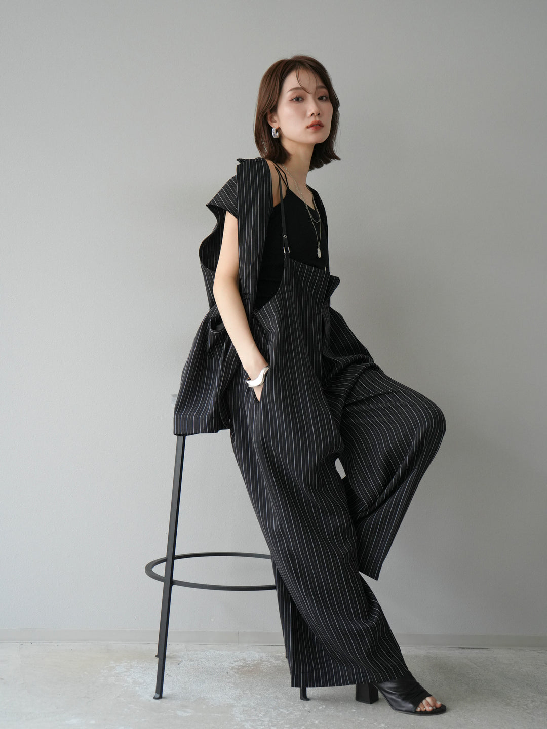 [SET]ヘリンボーンストライプジレ+ヘリンボーンストライプサロペット(2set)