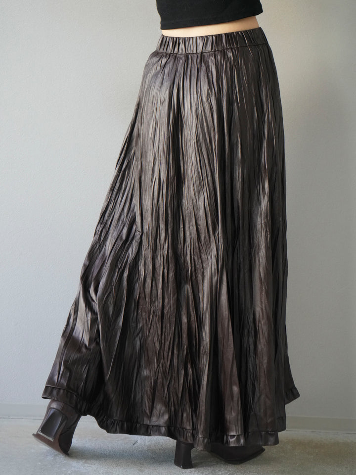 [予約]レザーワッシャーフリルスカート/brown