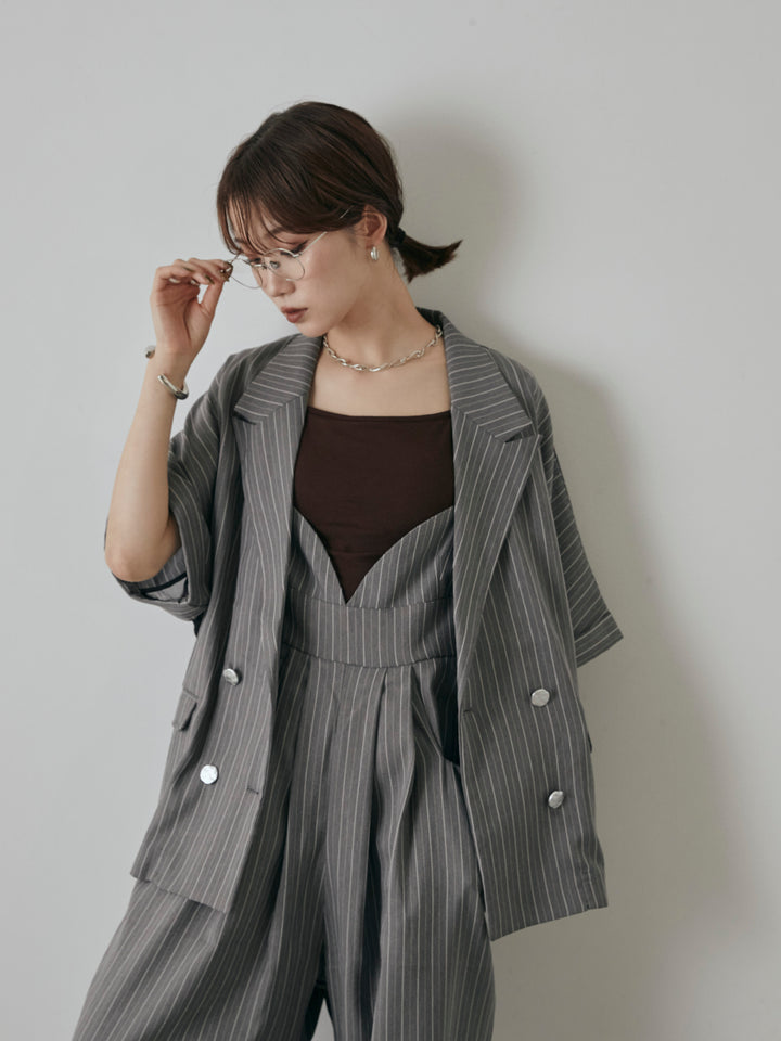 [予約]バックオーガンジーヘリンボーンストライプハーフジャケット/チャコール