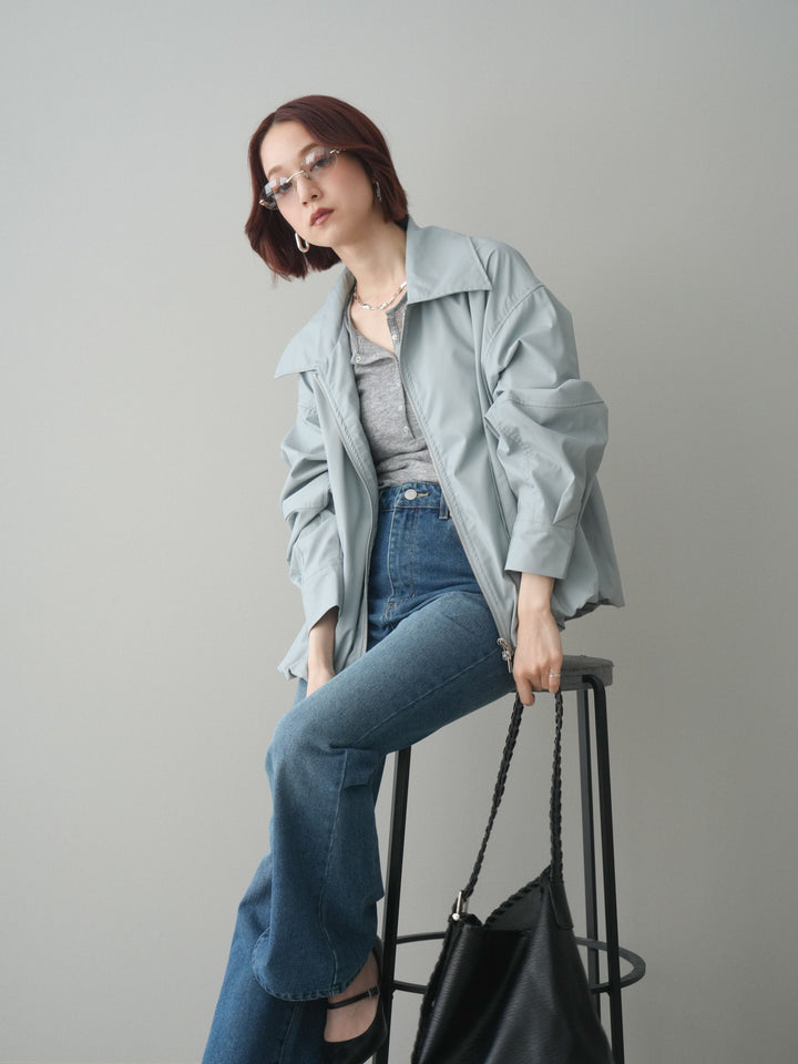 [予約]ウォッシャブルフェイクレザーバルーンジャケット/blue