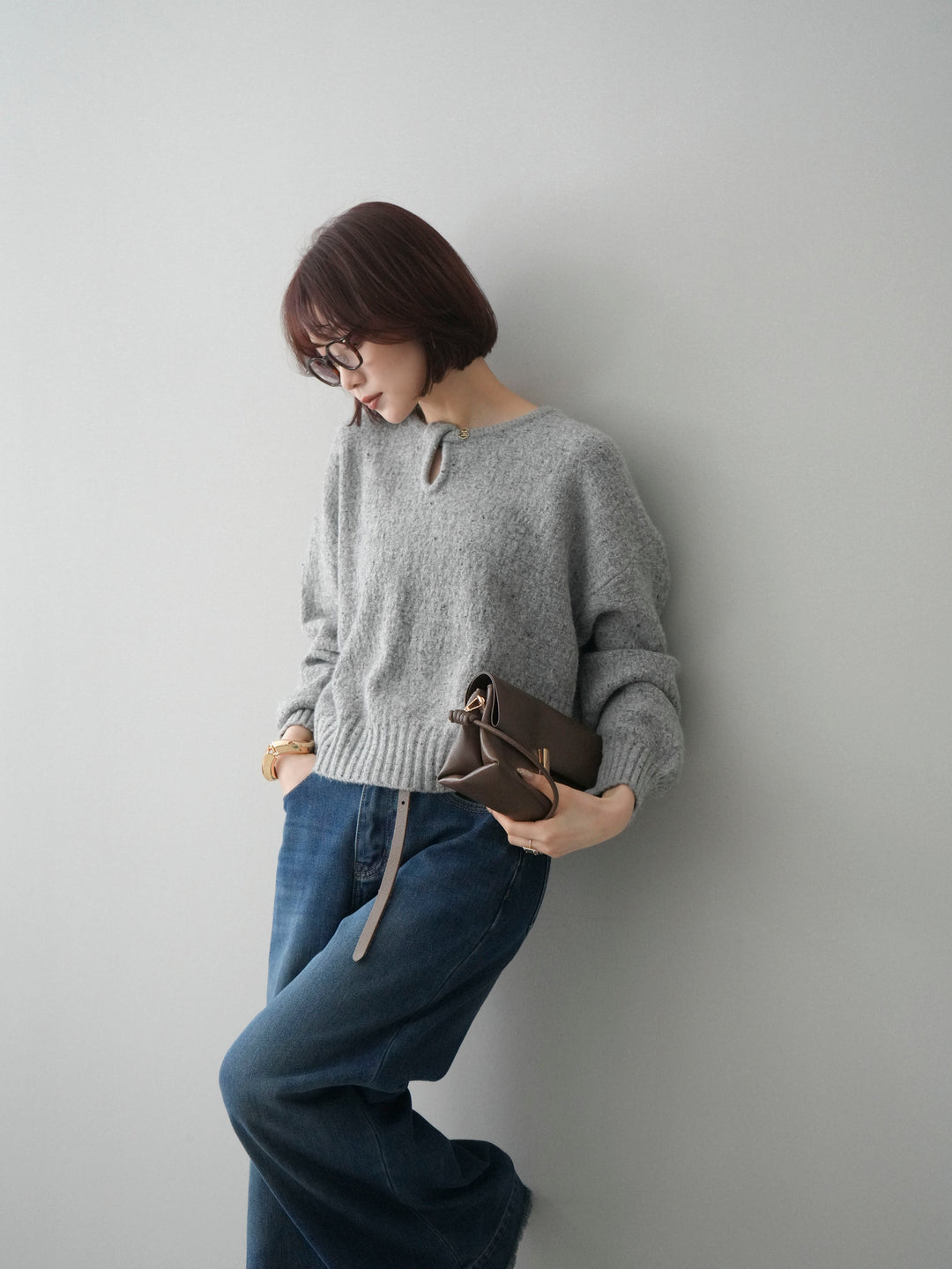 [SET]ツイストネックラメネップヤーンニットプルオーバー+選べるアクセセット(2set)