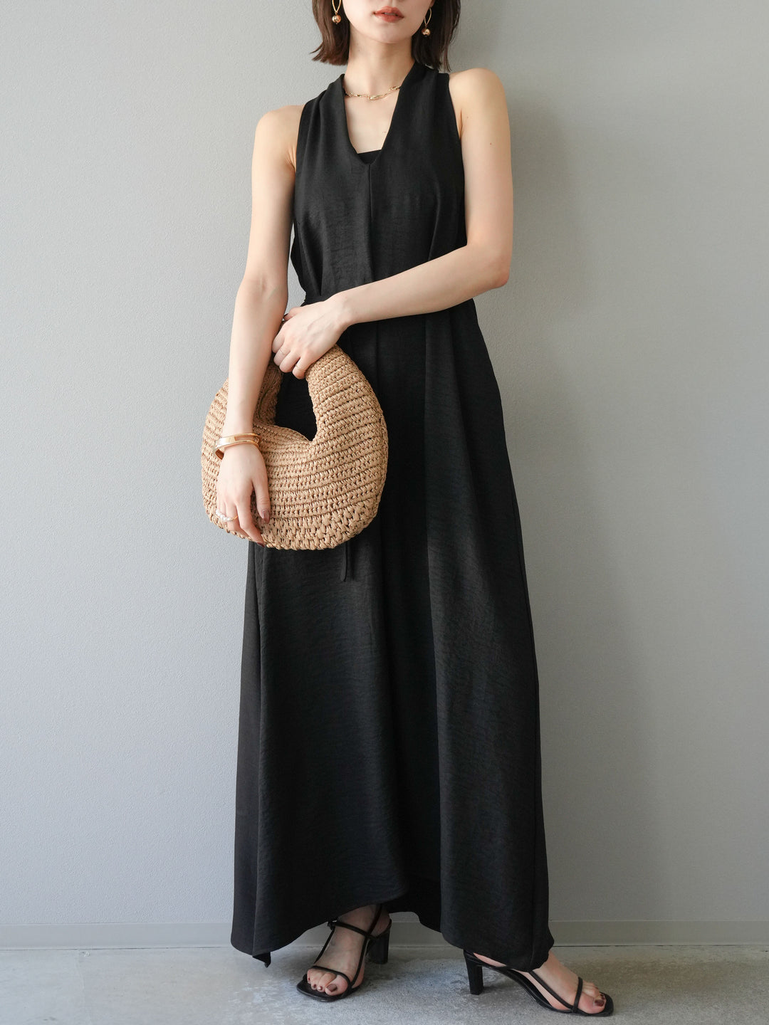 【預購】環形設計不均勻染色洋裝/黑色
