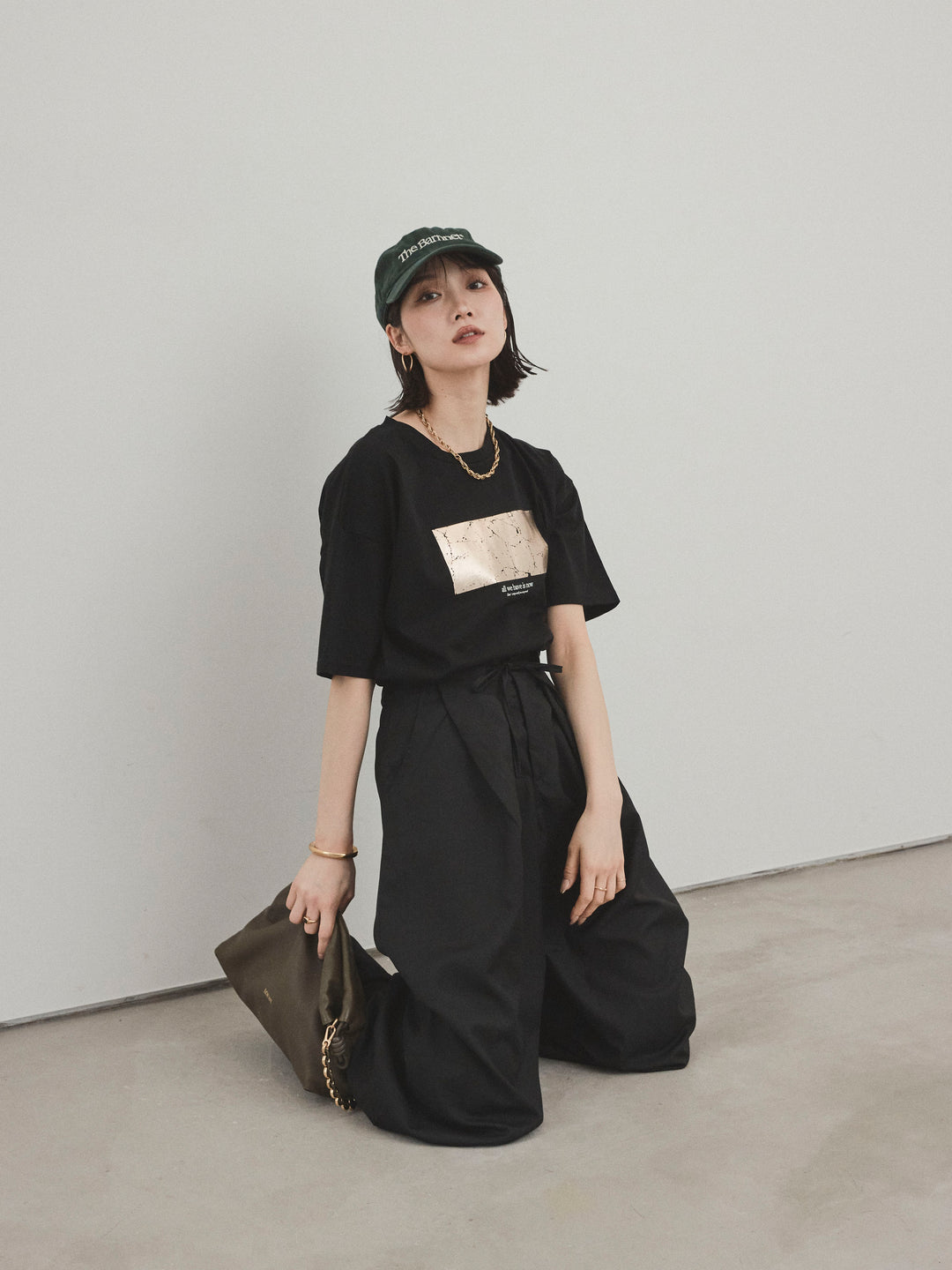 [予約]箔プリントドライタッチコットンTEE /ブラック