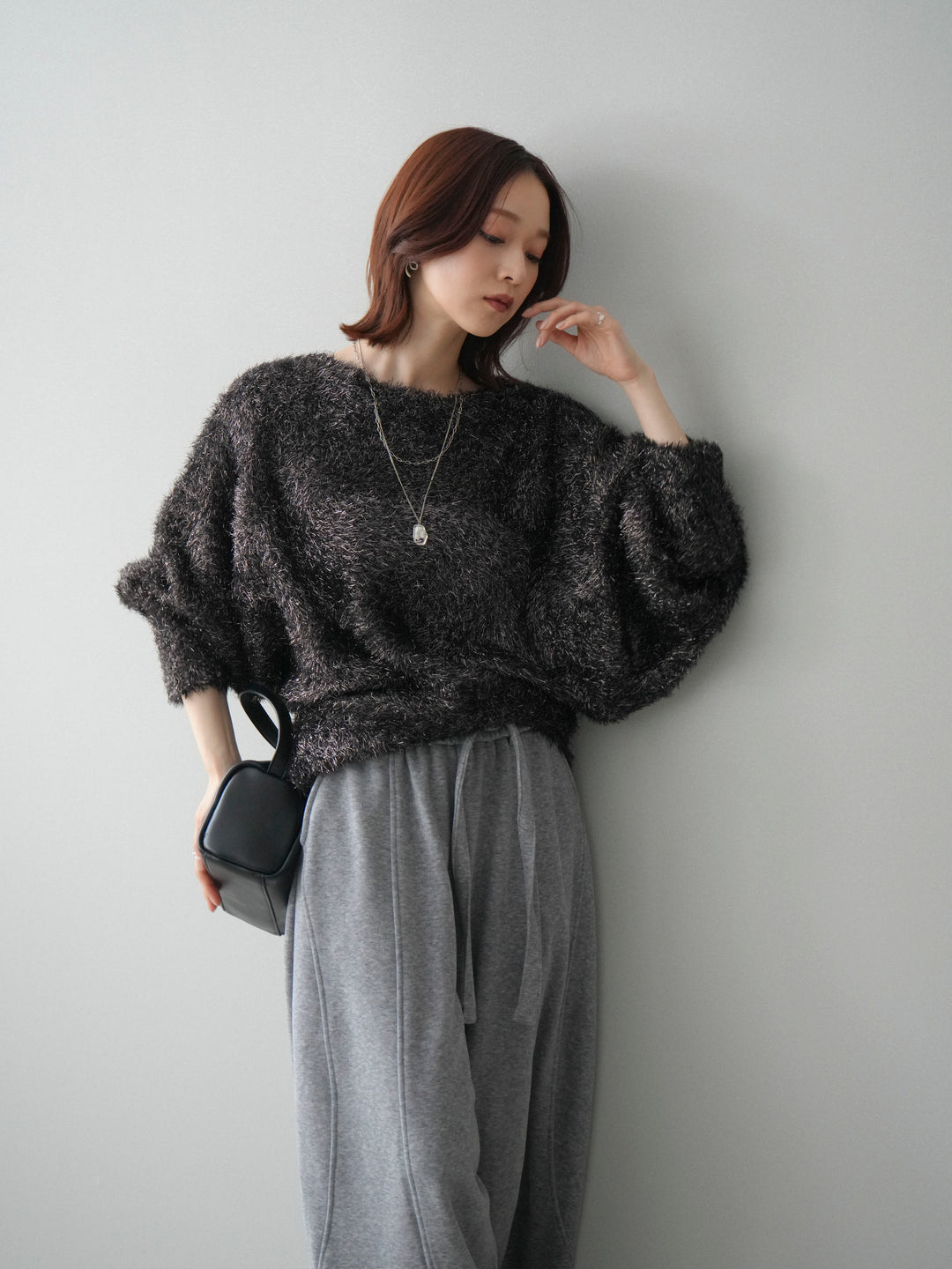 [予約]ラメシャギードルマンニットプルオーバー/brown