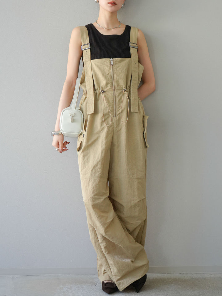 [予約]ナイロンタックデザインサロペット/ベージュ