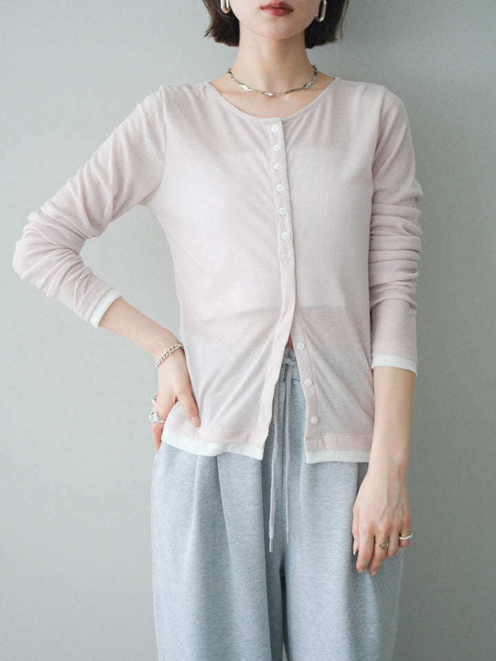 [予約]シアーリブバイカラーカーディガン/pink