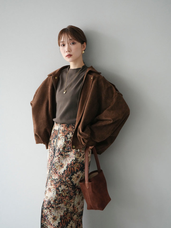 [SET]スウェードオーバーブルゾン+ゴブランフロントジップタイトスカート(2set)