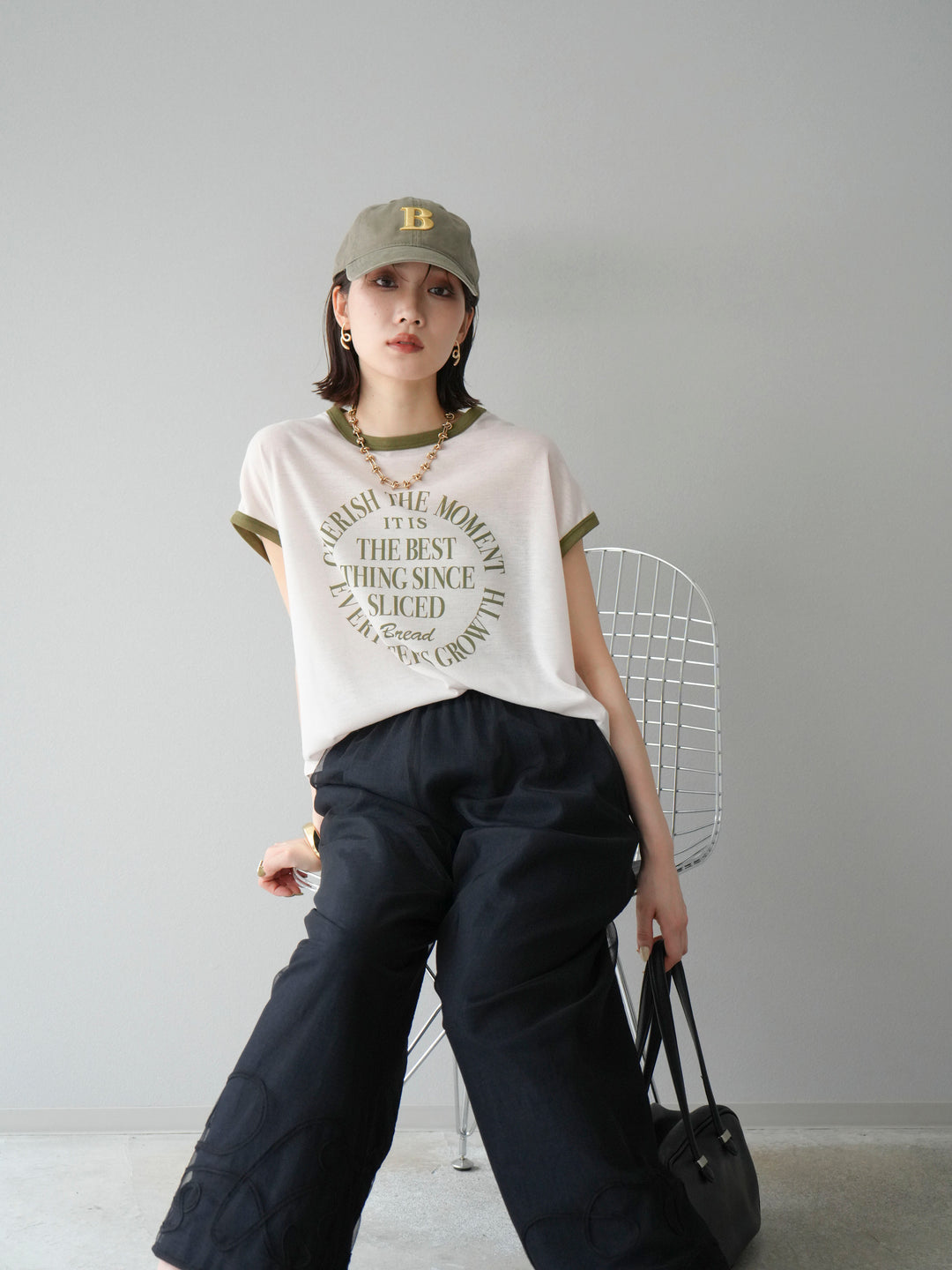 [SET]シアーフライス ロゴプリントT +コード刺繍チュールレイヤードパンツ(2set)