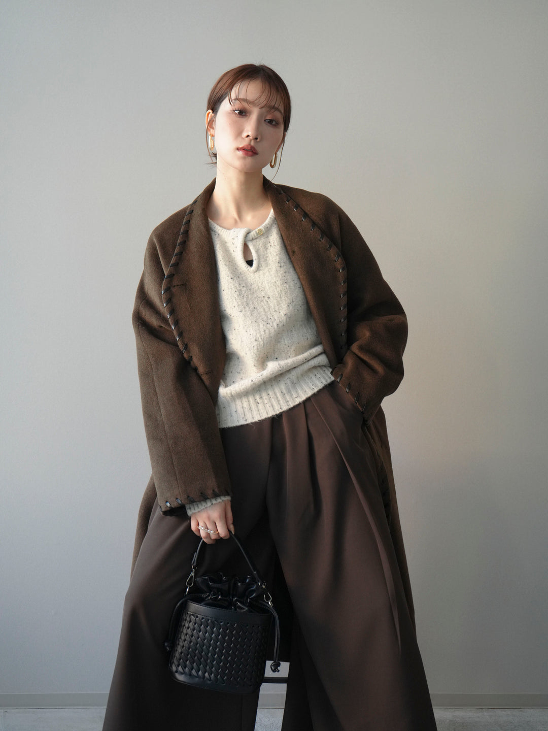 [予約]ハンドステッチ裏中綿ロングコート/brown