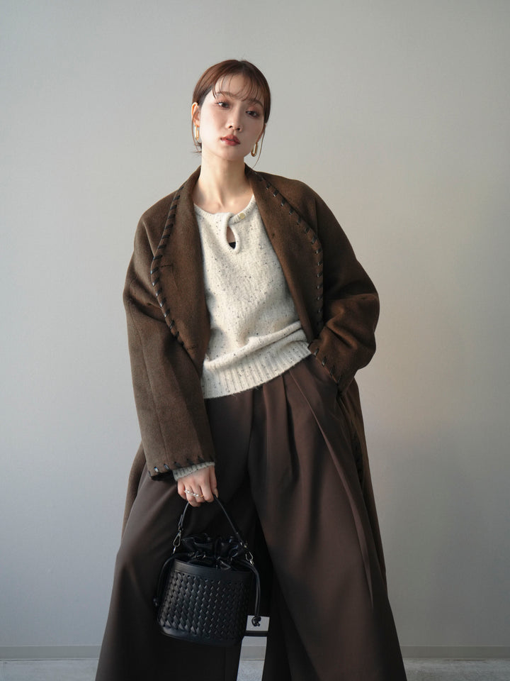 [予約]ハンドステッチ裏中綿ロングコート/brown