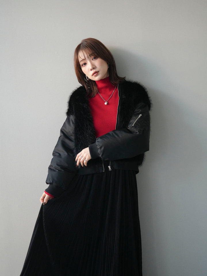 [SET]ファードッキングMA-1+裾レーススウェードプリーツマキシスカート(2set)