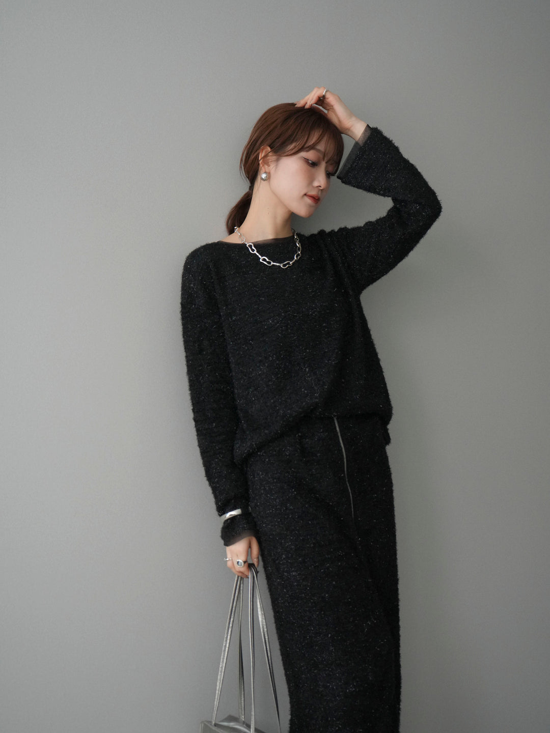 [予約]ラメシャギートップス/black