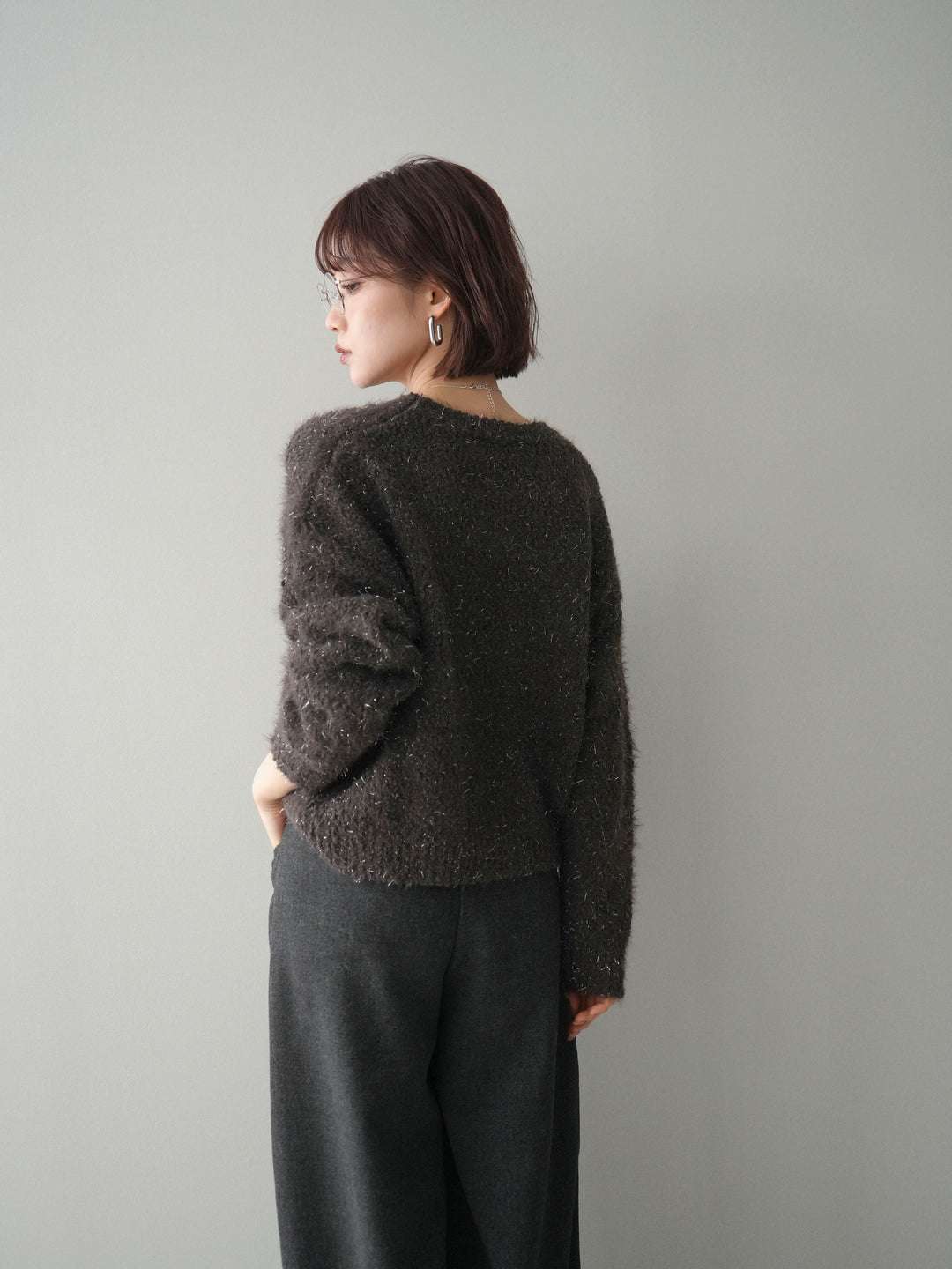 [予約]モールラメミックスヤーンニットプルオーバー/brown