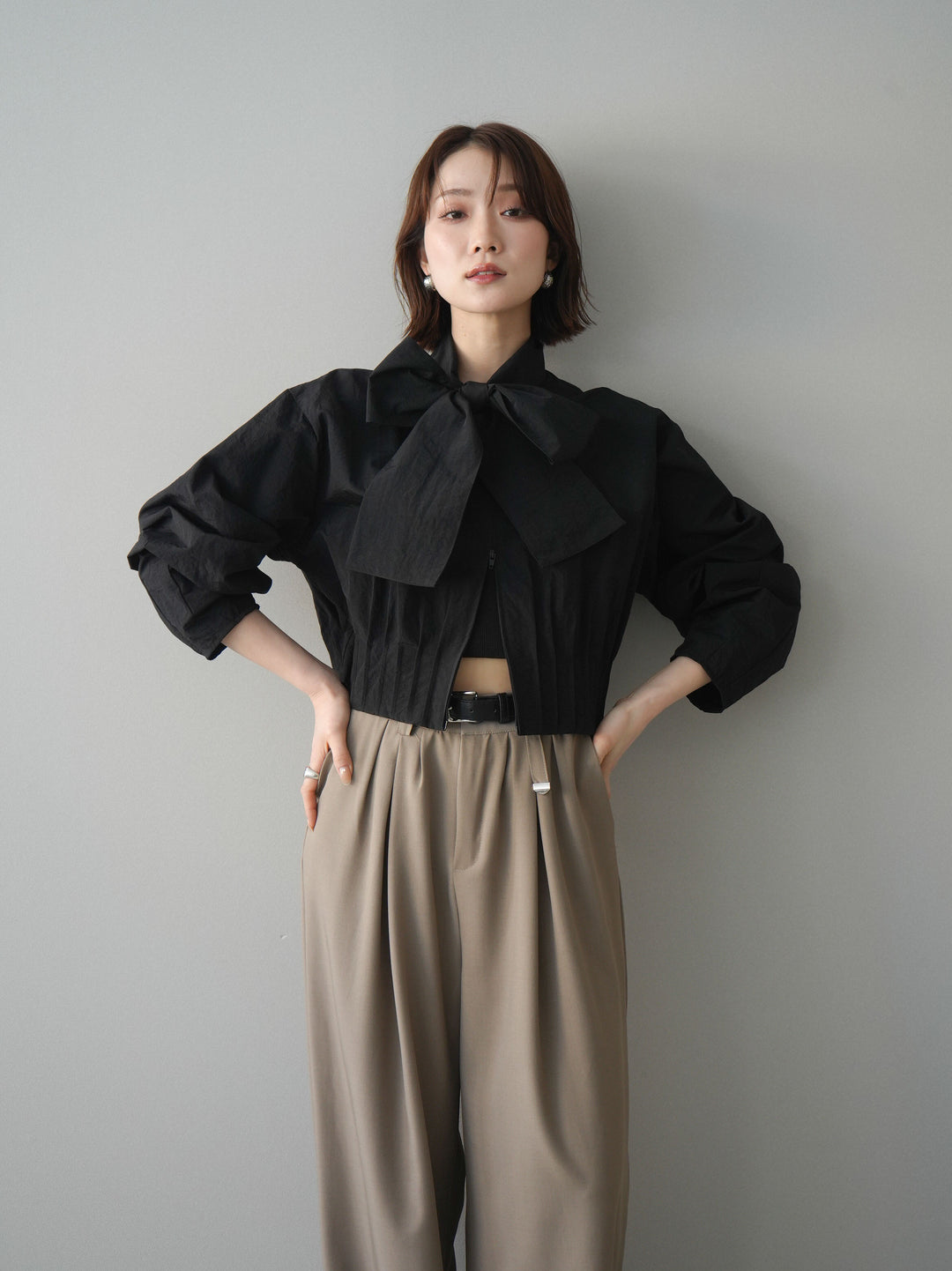 [SET]ボウタイ裾プリーツライトジャケット+ボウタイ裾プリーツライトジャケット(2set)