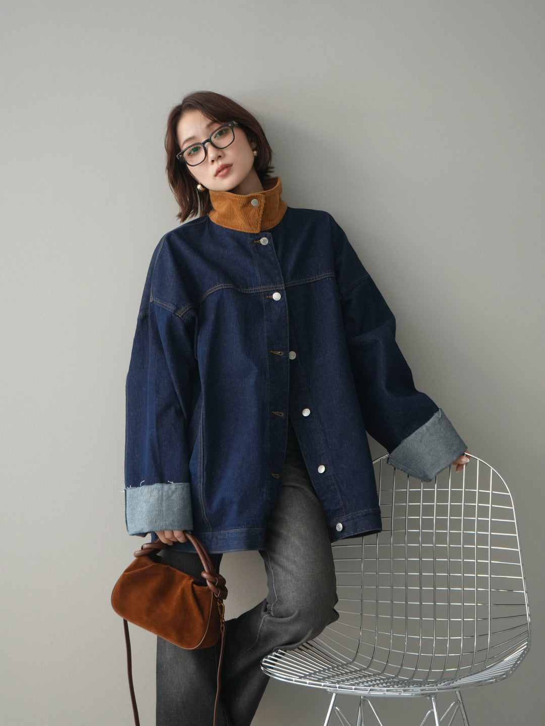 [SET]コーデュロイ×デニムミドルジャケット+フレアデニムパンツ(2set)