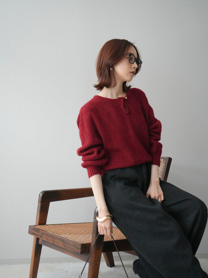 [予約]ツイストネックラメネップヤーンニットプルオーバー/red