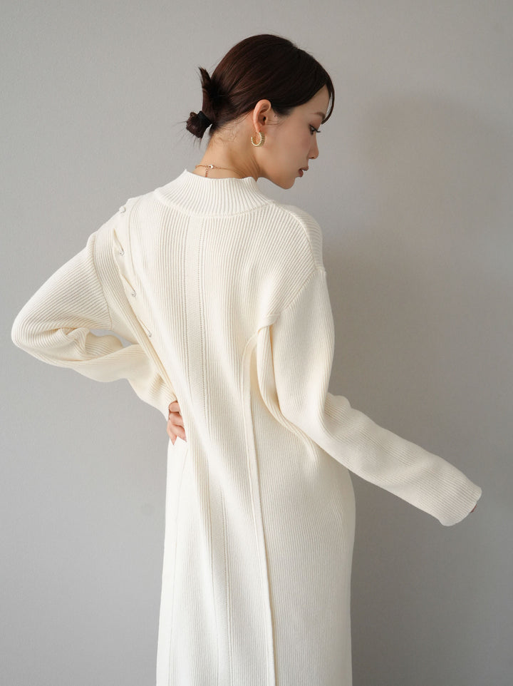 [SET] 不對稱繫帶高領針織連身裙 + 可選飾品套裝 (2套)