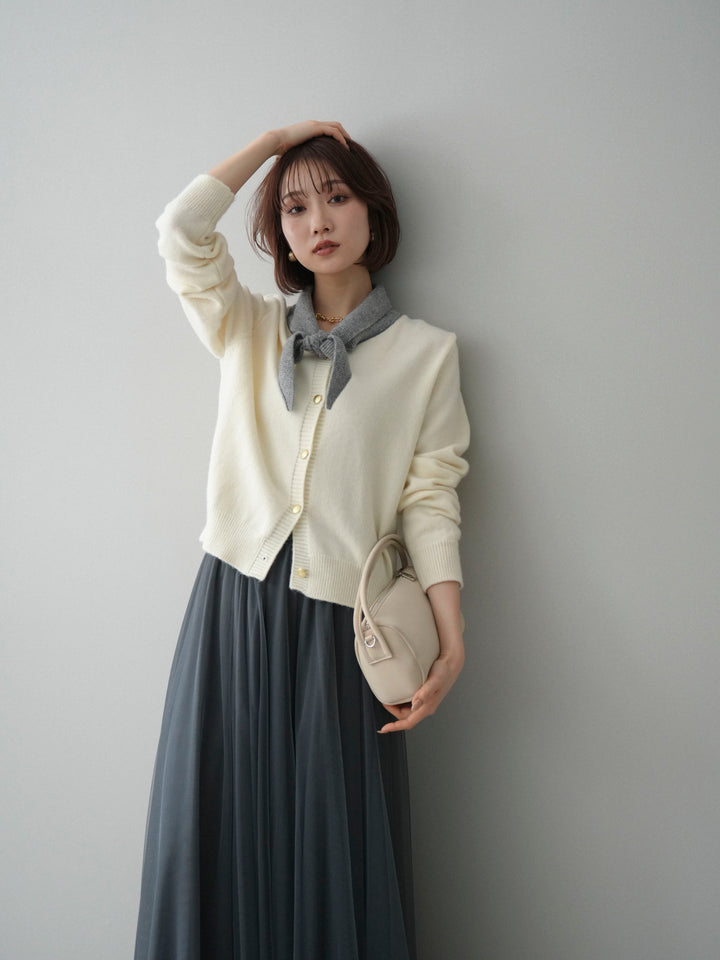 [予約]デザイン襟ニットカーディガン/white