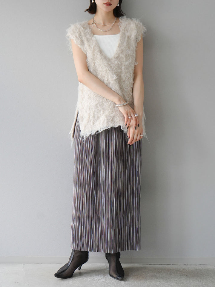 [予約]ウール混ミックスヤーンニットベスト/アイボリー