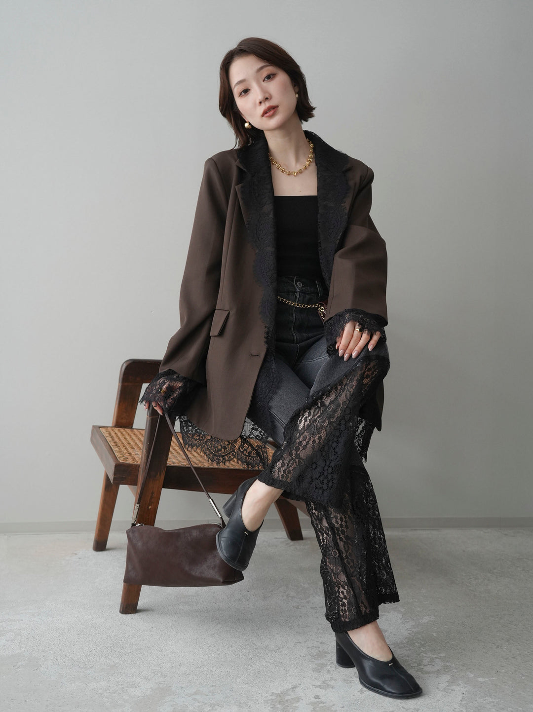 [予約]レースドッキングオーバージャケット/brown